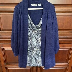 Sag Harbor Purple/ Navy Open-Front Women's Cardigan with self shell 1pc EUC